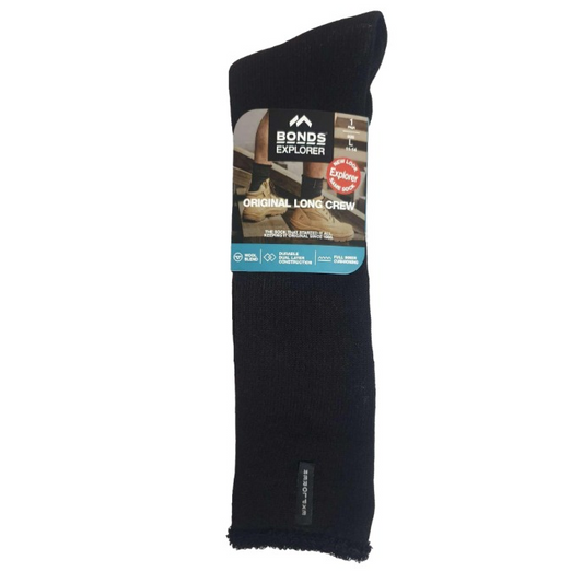Mens Bonds Original Long Explorer Wool Crew Socks Black