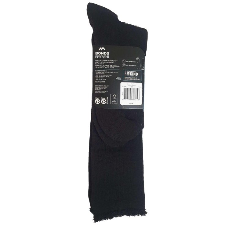 5 Pack Mens Bonds Long Explorer Original Wool Crew Black