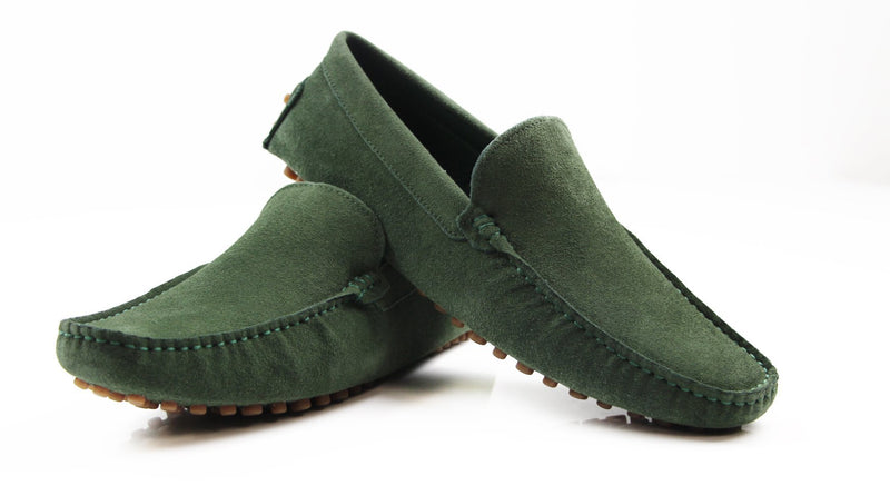 Mens Zasel Summer Slip On Green Suede Boat Shoes