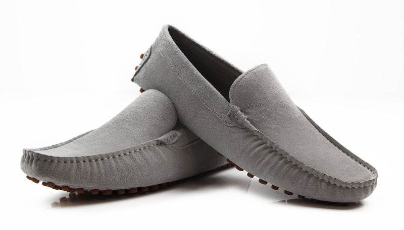 Mens Zasel Summer Slip On Light Grey Suede Boat Shoes