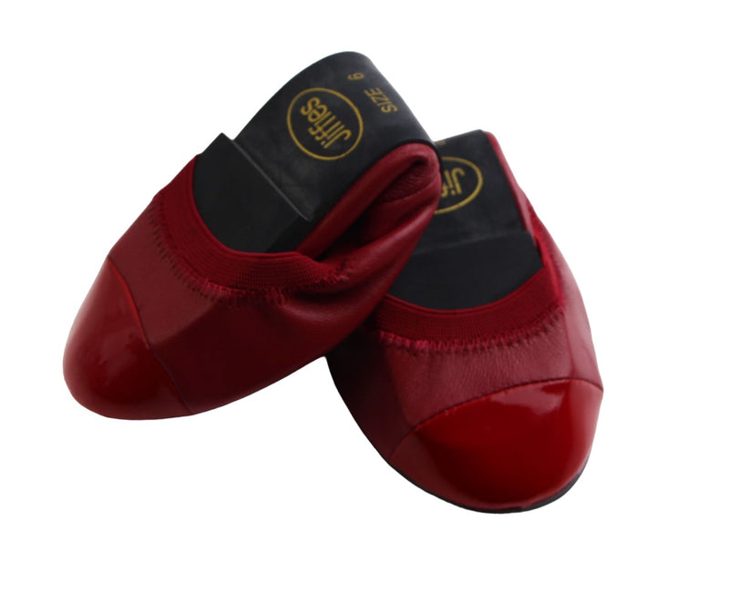 Leather Ballet Jiffies Lauren Womens Dance Flats Shoes - Red