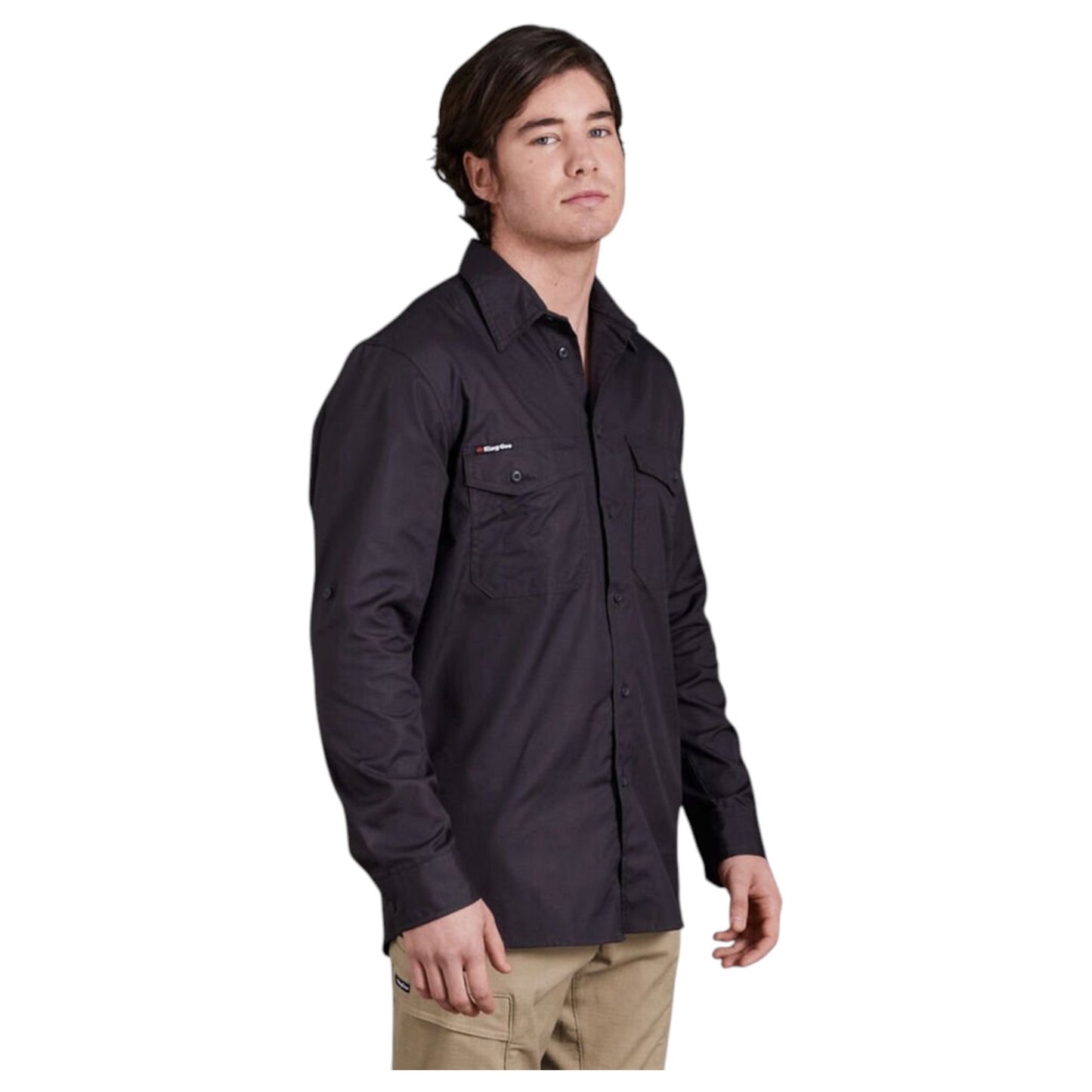Mens KingGee Workcool 2 Lightweight Ripstop Long Sleeve Work Shirt Charcoal