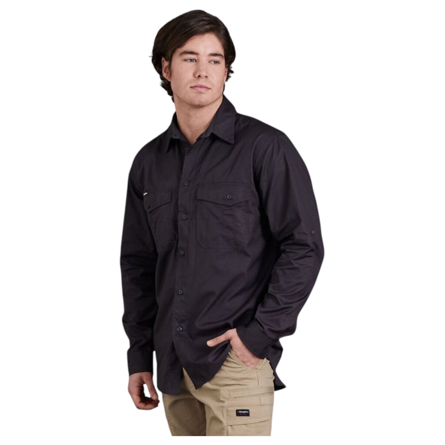 Mens KingGee Workcool 2 Lightweight Ripstop Long Sleeve Work Shirt Charcoal