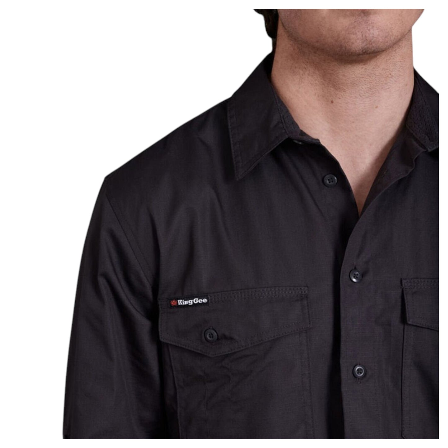 Mens KingGee Workcool 2 Lightweight Ripstop Long Sleeve Work Shirt Charcoal