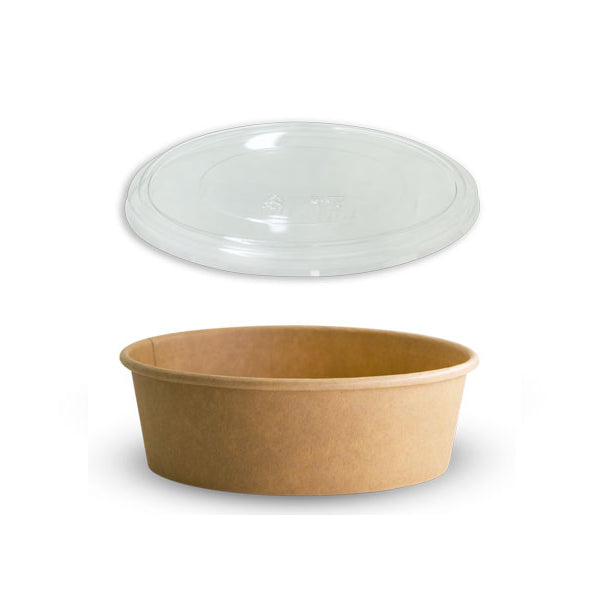 250 X Brown Kraft Paper Food Bowls And Lids 500Ml