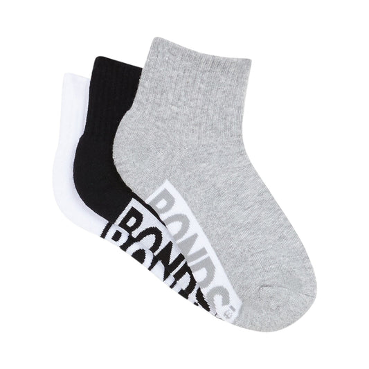 3 Pack Unisex Kids Bonds Cushioned Quarter Crew Socks Multi