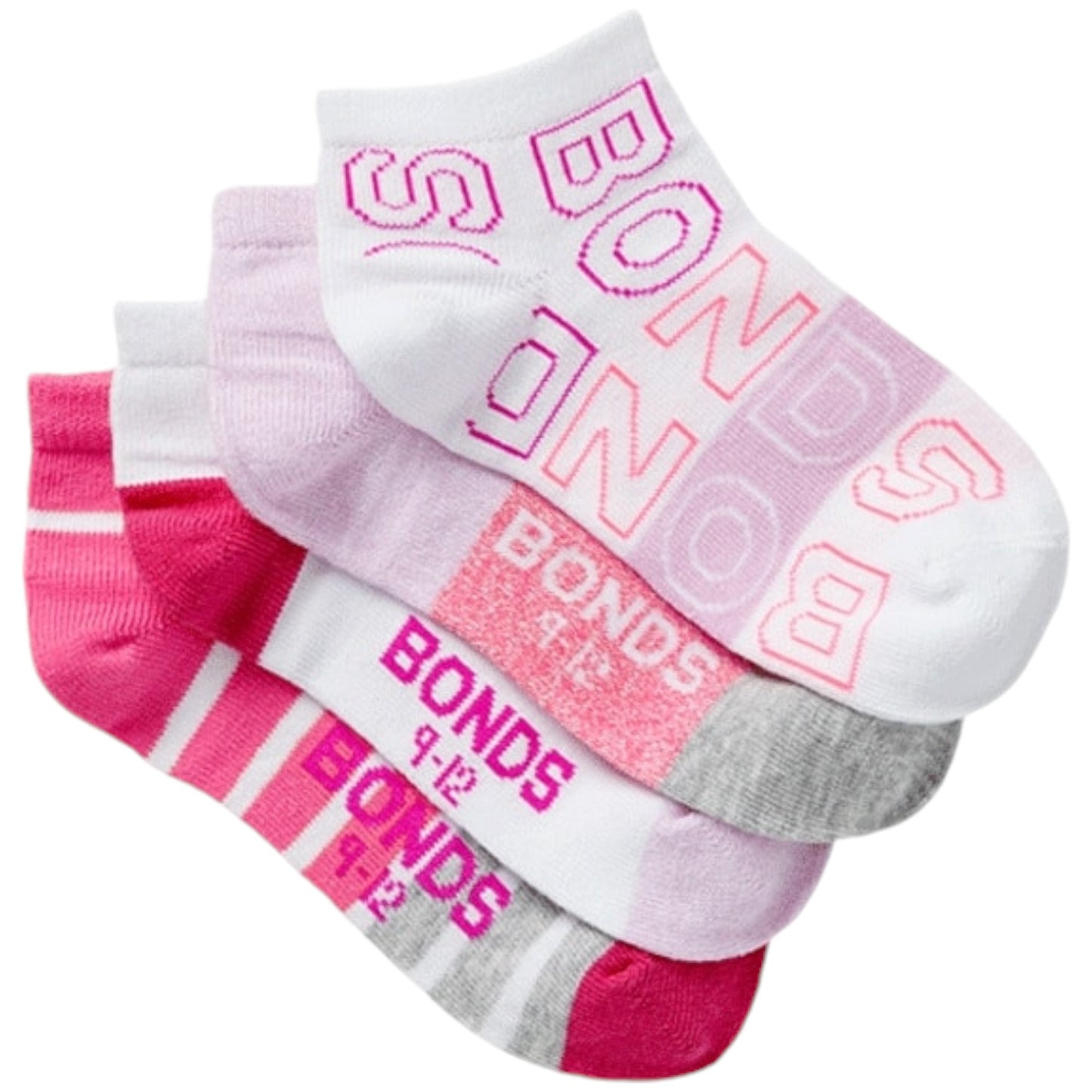 4 Pack Kids Girls Bonds Fashion Trainer No Show Socks Multi