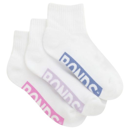 3 Pack Kids Bonds Logo Cushioned Quarter Crew White