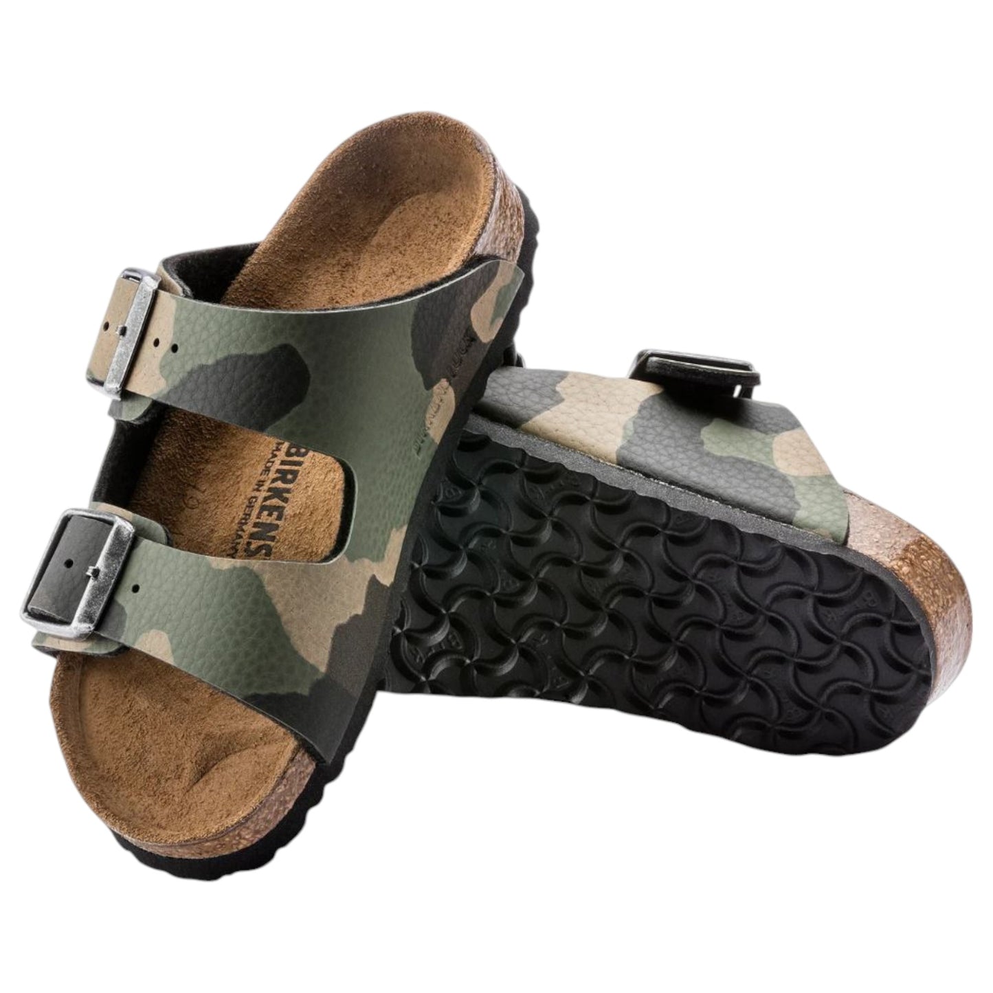 Unisex Kids Birkenstock Arizona Birko-Flor Sandals Camo Khaki