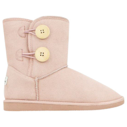 Kids Girls Grosby Snuggle Buttons Boot Slippers Pink Shimmer