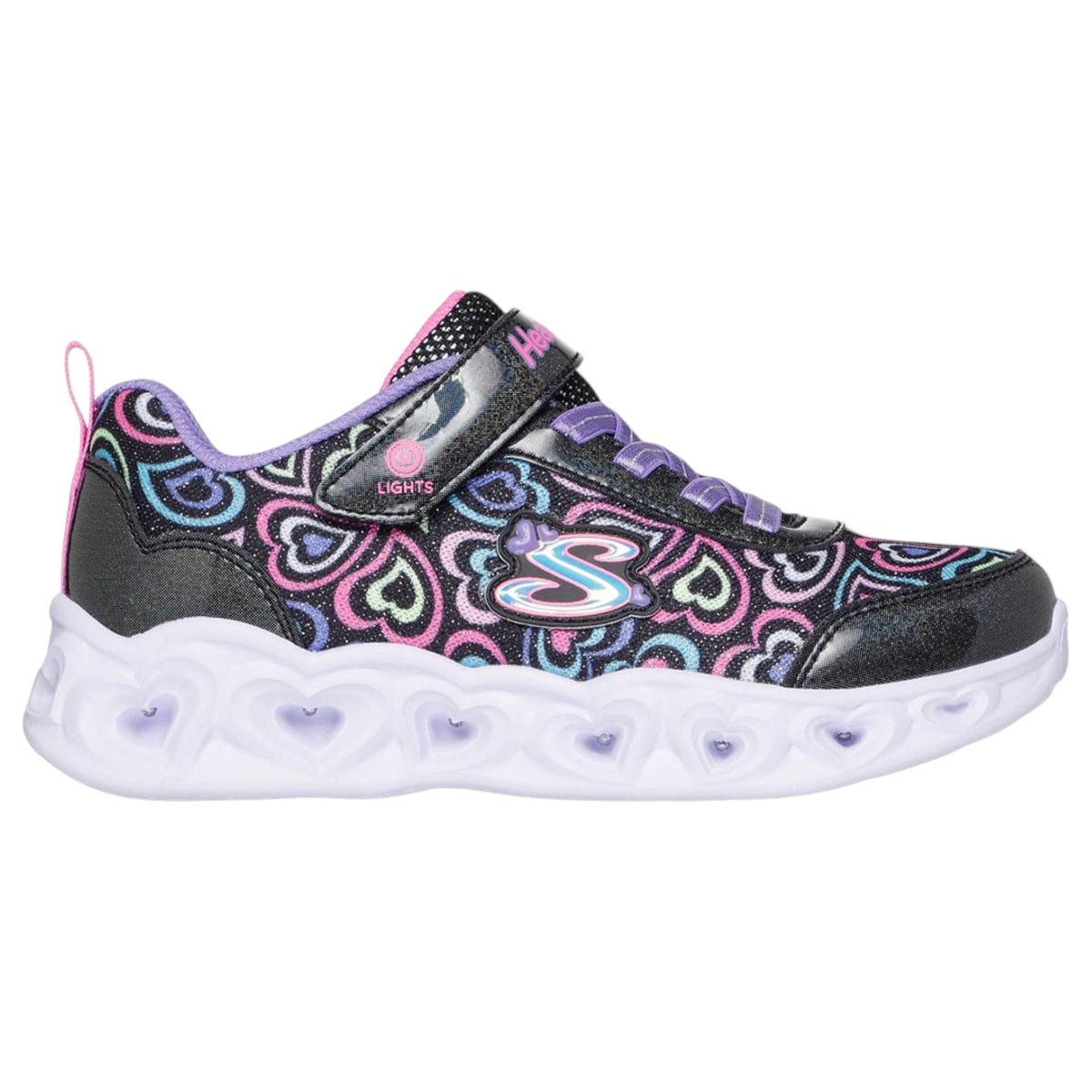Kids Girls Skechers Heart Lights - Boogie Love Athletic Shoes Black Multi