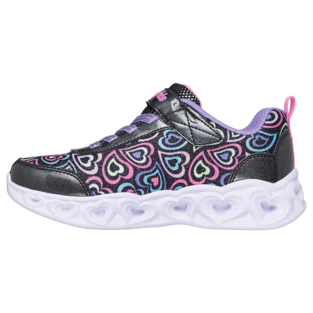 Kids Girls Skechers Heart Lights - Boogie Love Athletic Shoes Black Multi