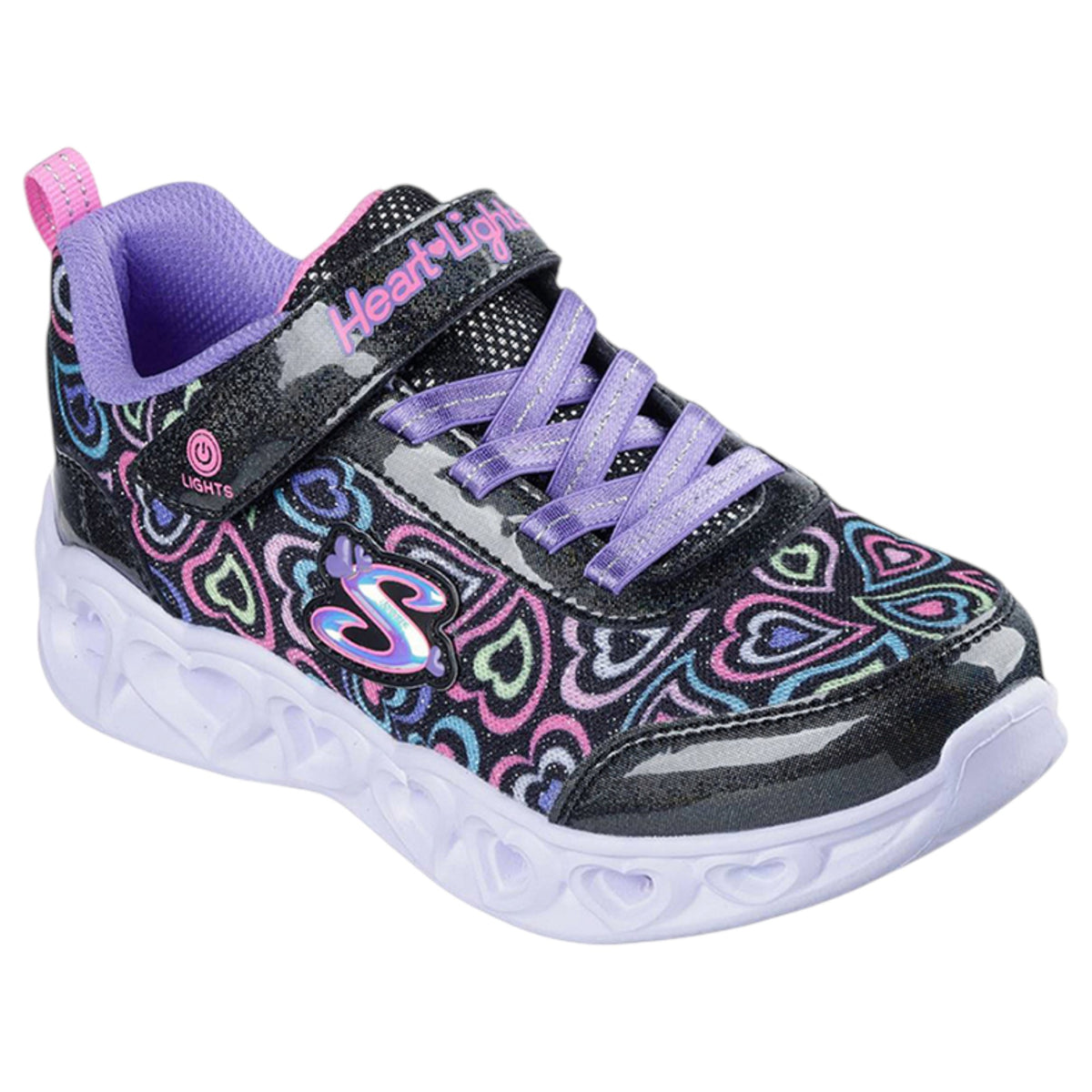 Kids Girls Skechers Heart Lights - Boogie Love Athletic Shoes Black Multi