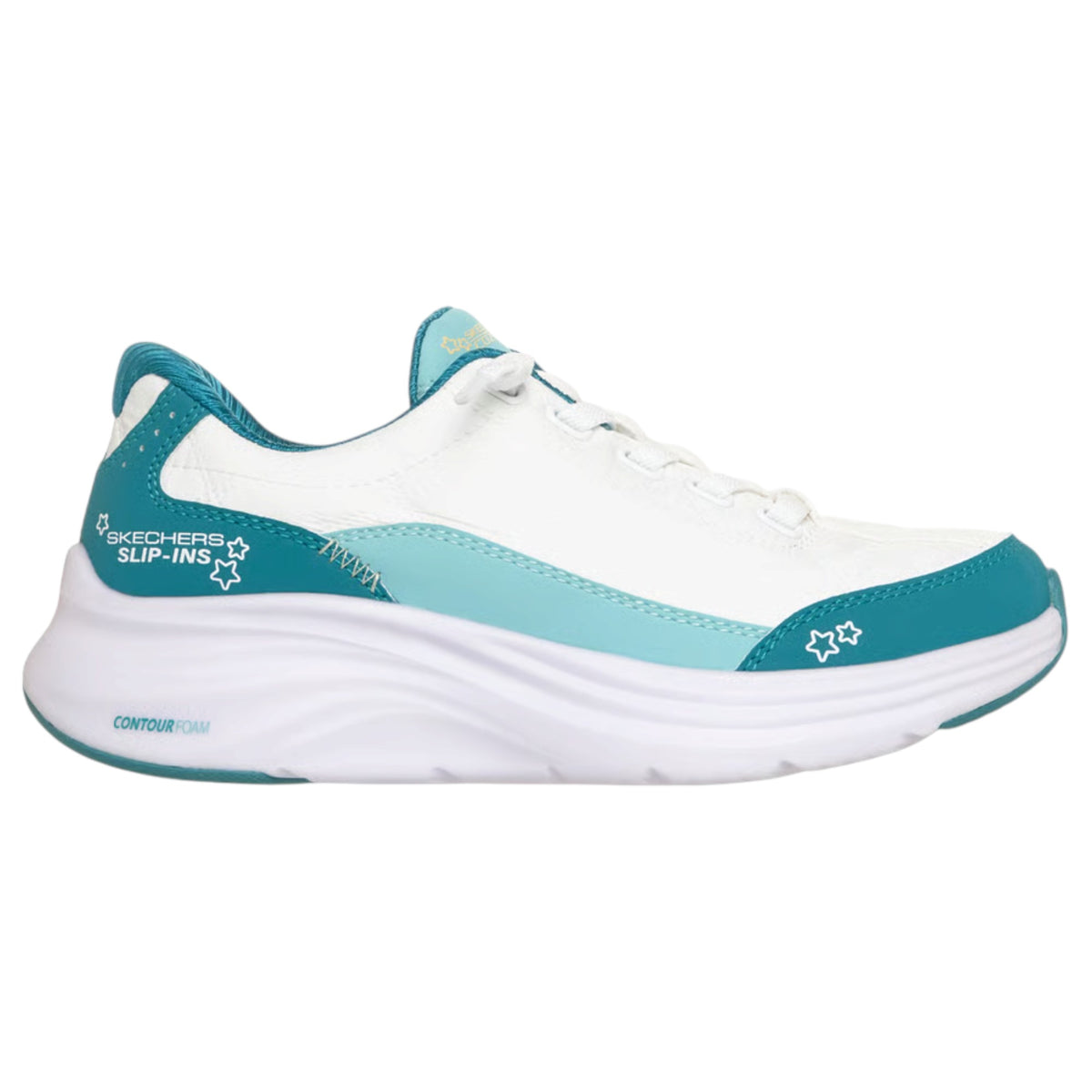 Kids Girls Skechers Slip-Ins: Contour Foam - Cozy Fit Shoes White/Turquoise