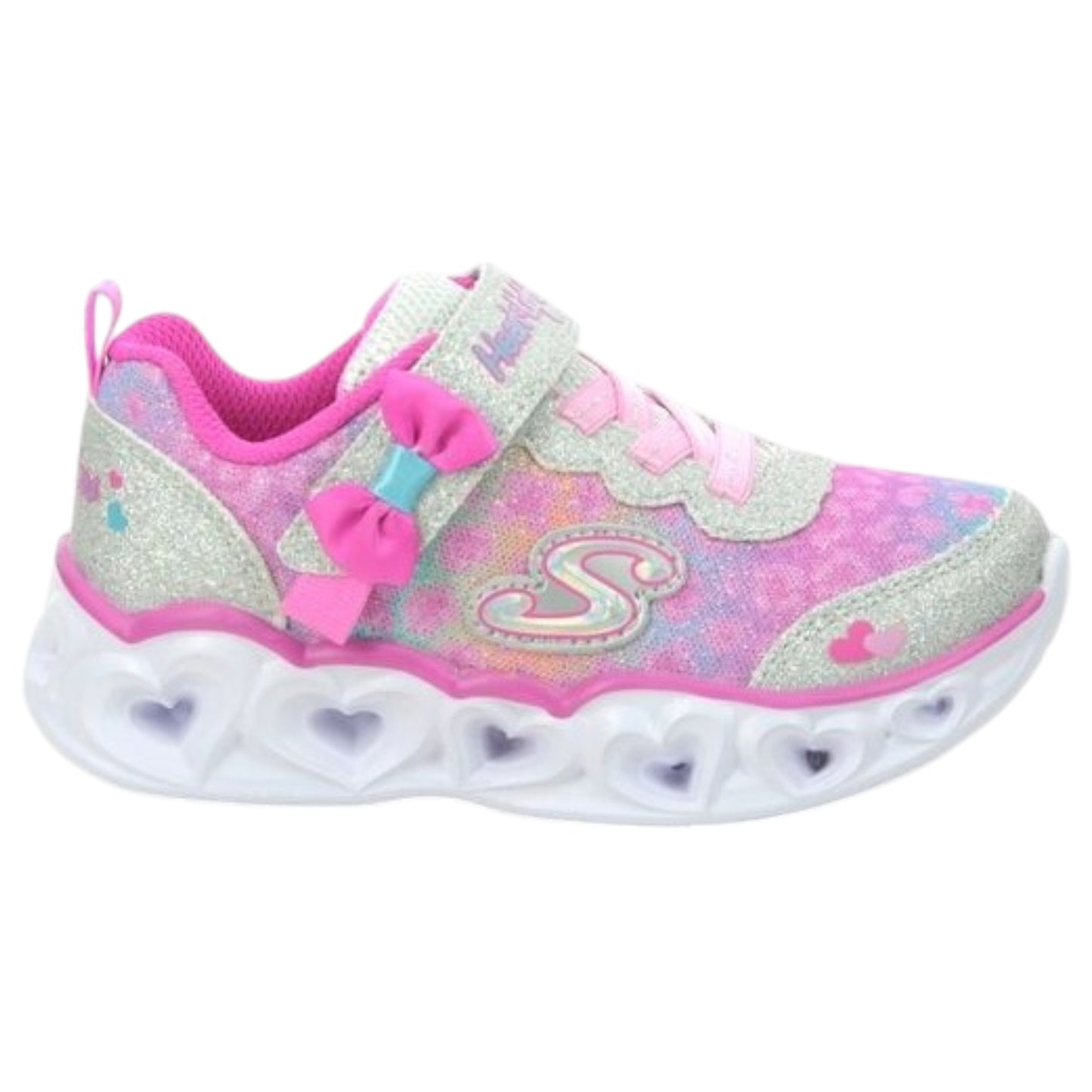 Infant Girls Skechers Heart Lights Untamed Shoes Silver / Hot Pink
