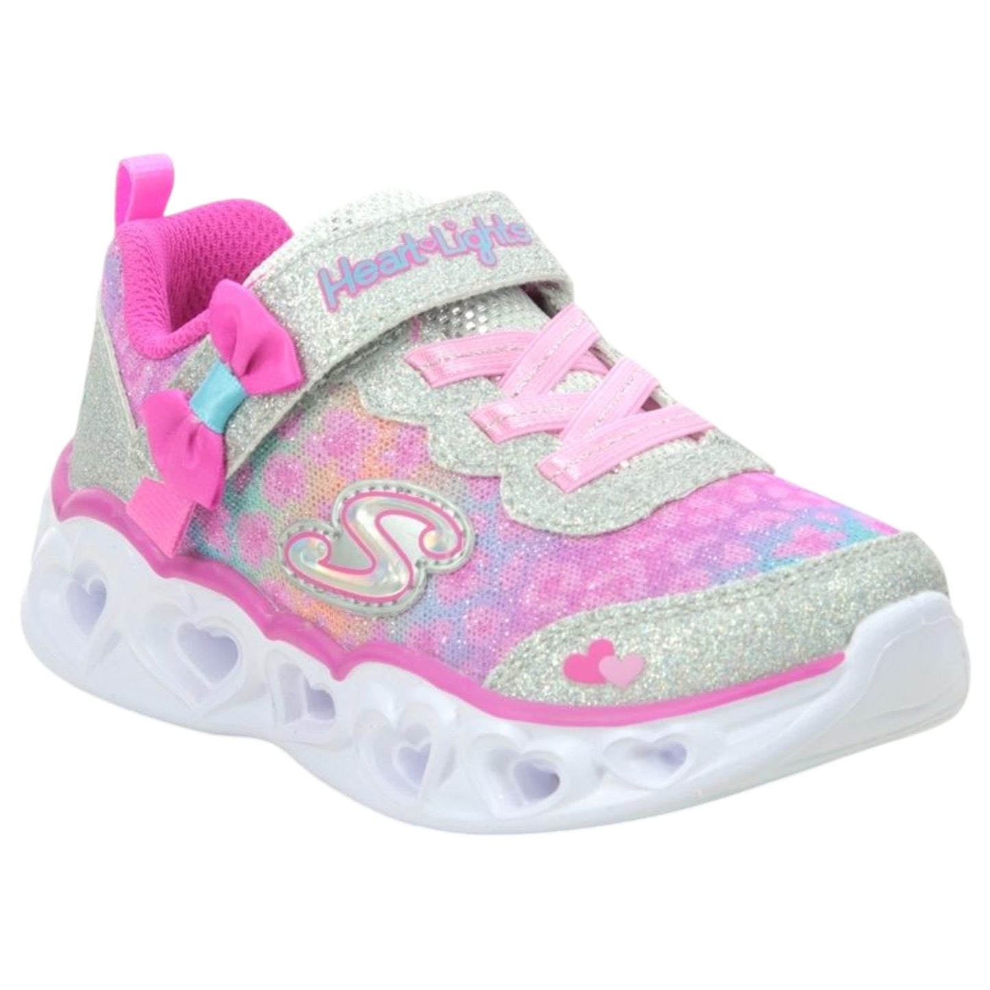 Infant Girls Skechers Heart Lights Untamed Shoes Silver / Hot Pink