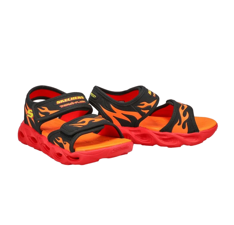 Kids Skechers Thermo Flash Heat Tide Black Red Shoes Boys Sneakers