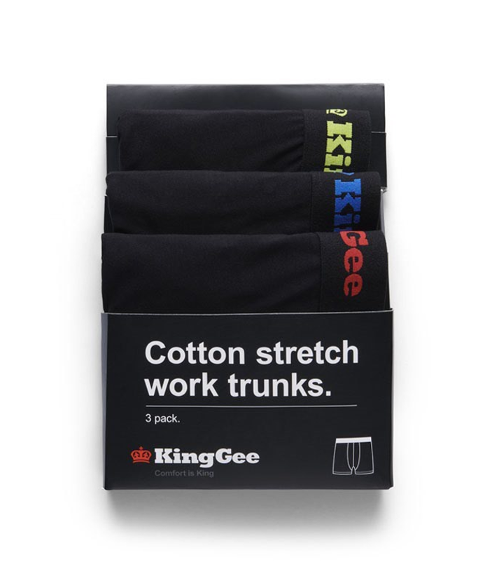 3 x Kinggee Mens Cotton Trunk Trunks Black/Multi Logo K09023