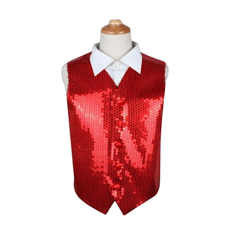 Red Boys Junior Sequin Patterned Vest Waistcoat