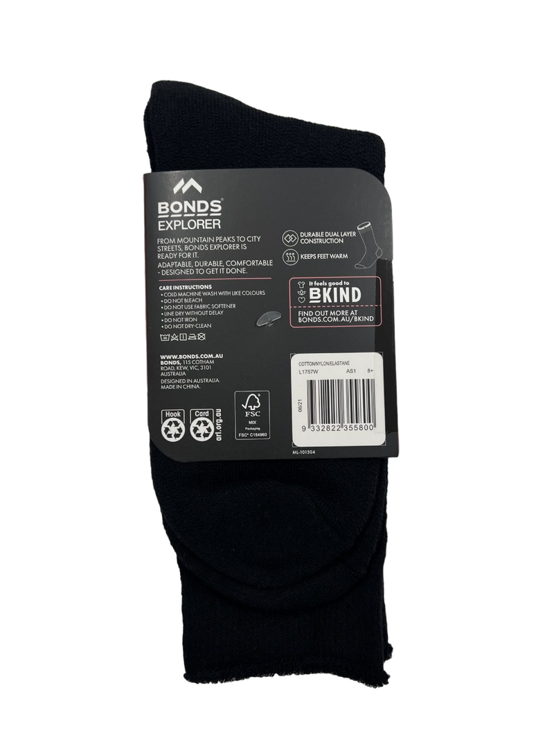 2 x Womens Explorer Lightweight Cotton Crew Ladies Socks Black