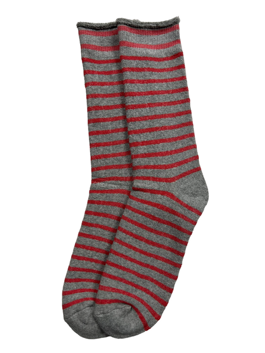 Womens Explorer Lightweight Cotton Crew Socks Light Grey / Pink Stripes