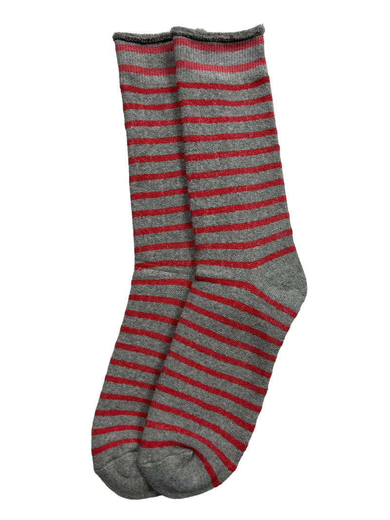 Bonds Womens Explorer Lightweight Cotton Crew Ladies Socks Grey/Pink Stripes