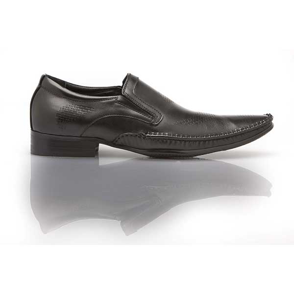 Mens Zasel Meg Black Leather Slip On Shoes