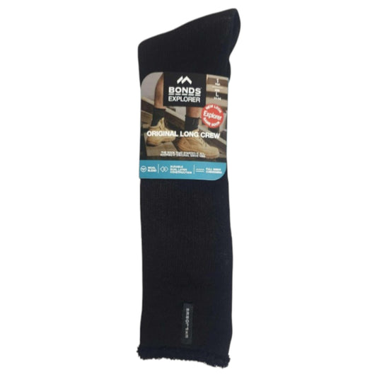 Mens Bonds Original Long Explorer Wool Crew Socks Black