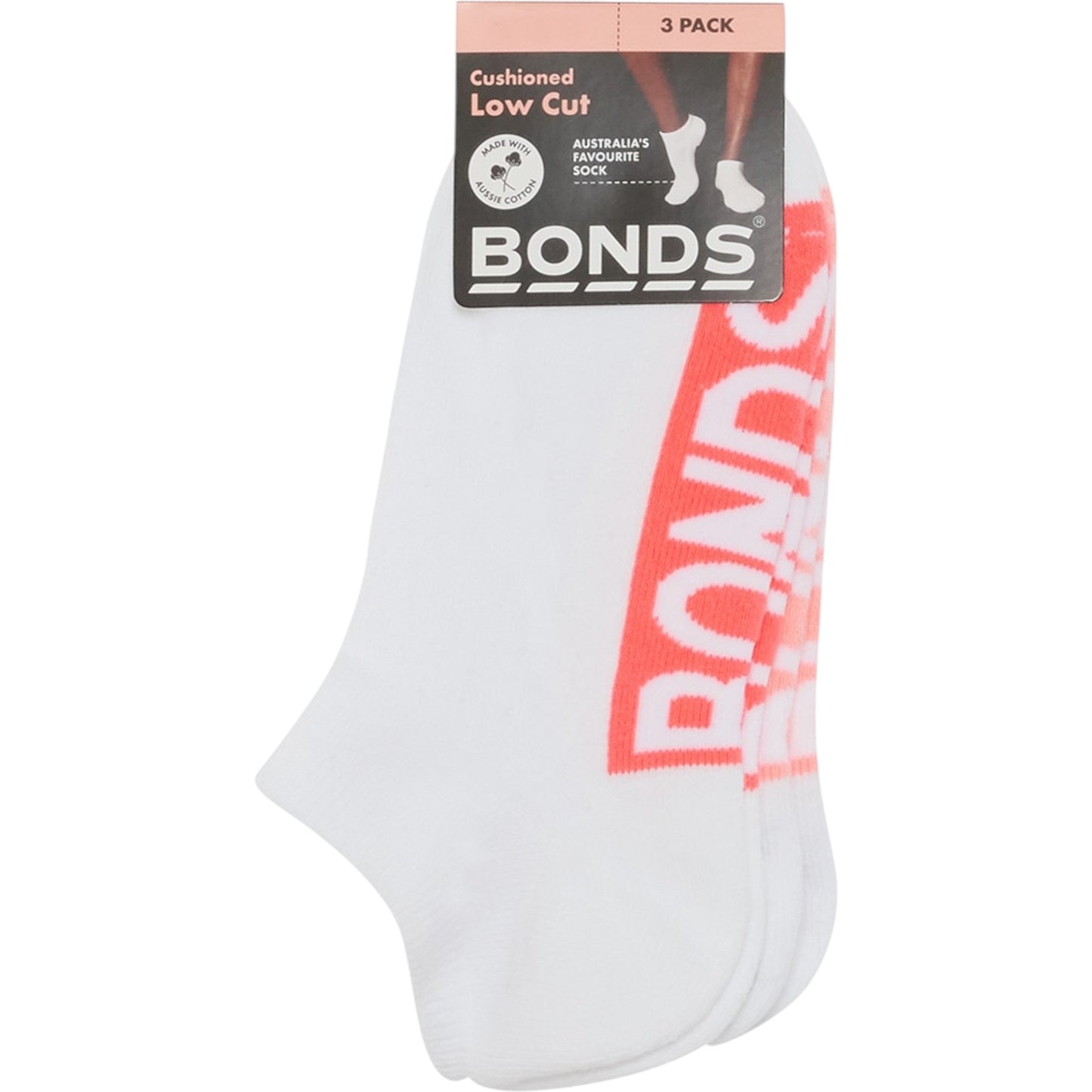 3 Pack Womens Bonds Cushioned Low Cut Socks White