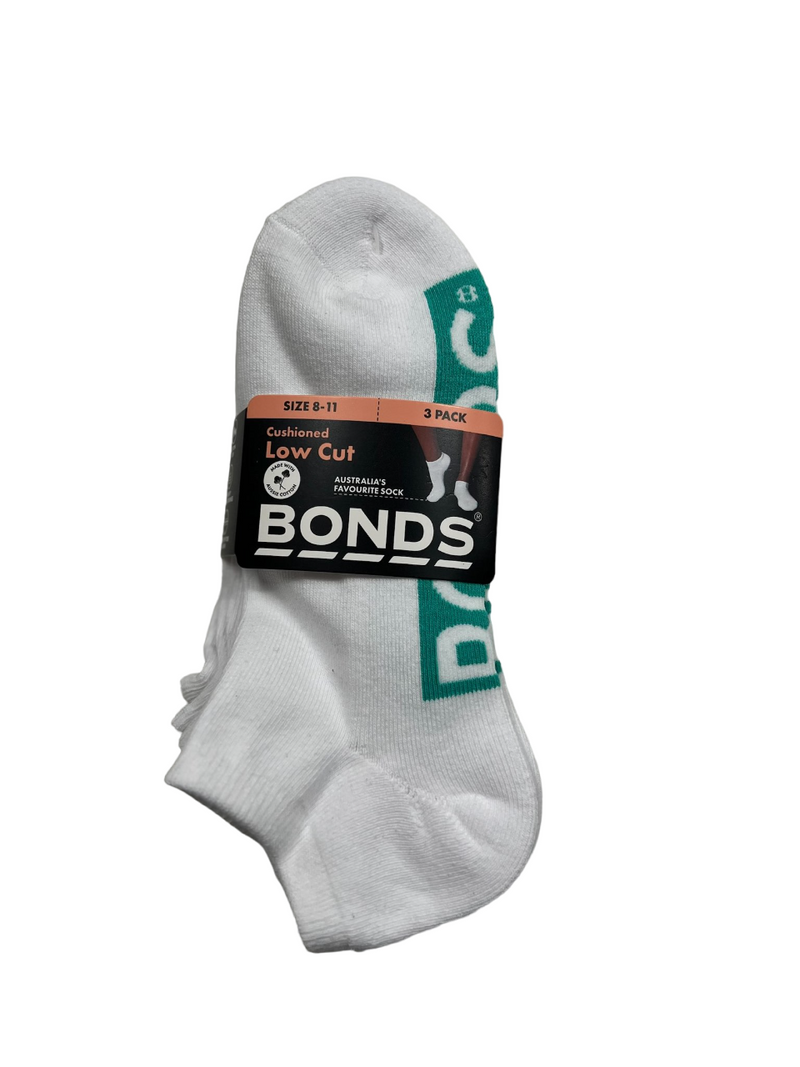 3 x Bonds Womens Low Cut White Cushioned Ladies As9 Socks