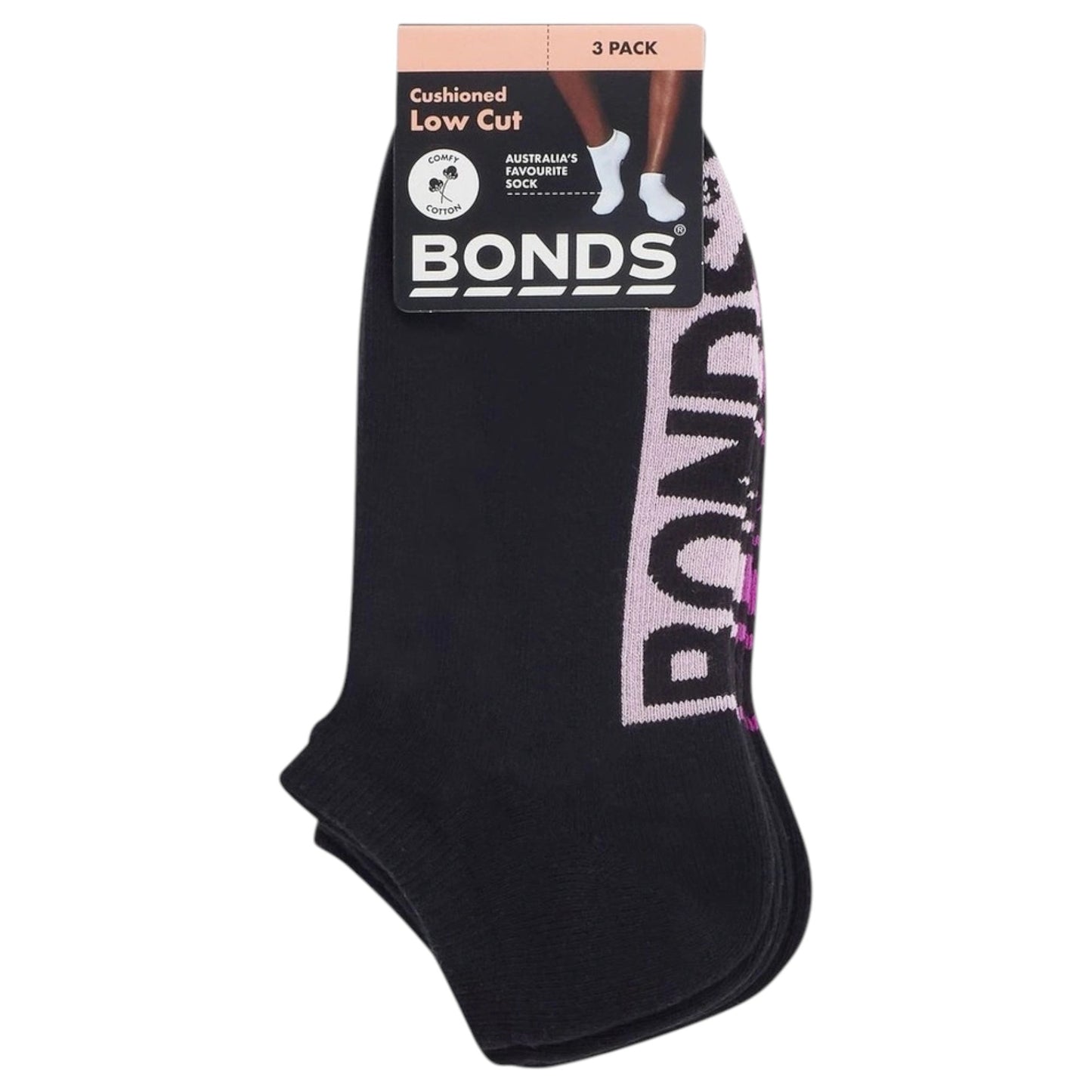 3 Pack Women Bonds Logo Cushioned Low Cut Black