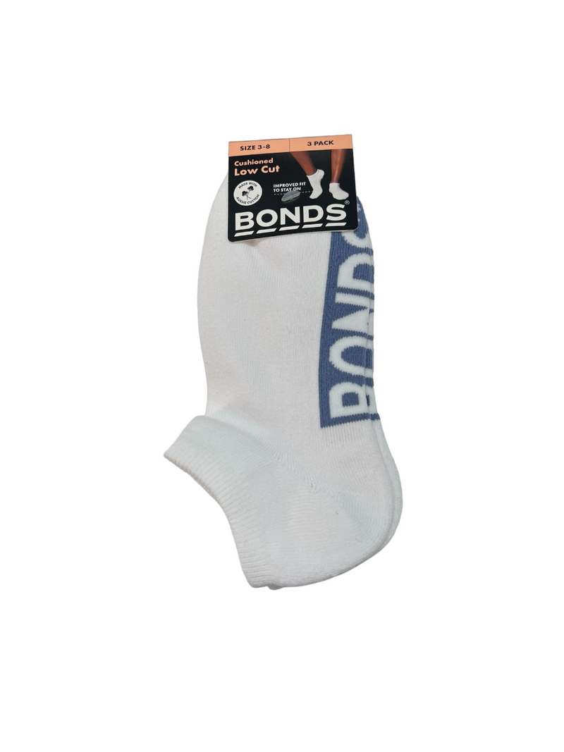 3 Pairs X Bonds Womens Cushioned Logo Low Cut Socks White 01K