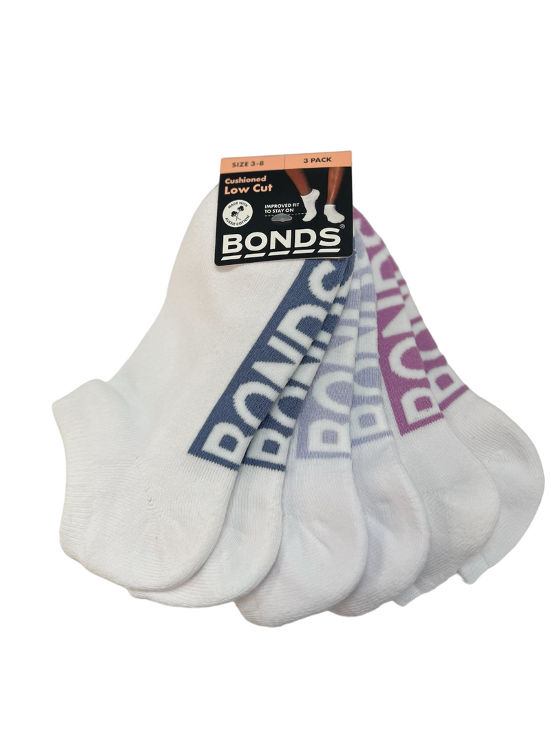 3 Pairs X Bonds Womens Cushioned Logo Low Cut Socks White 01K