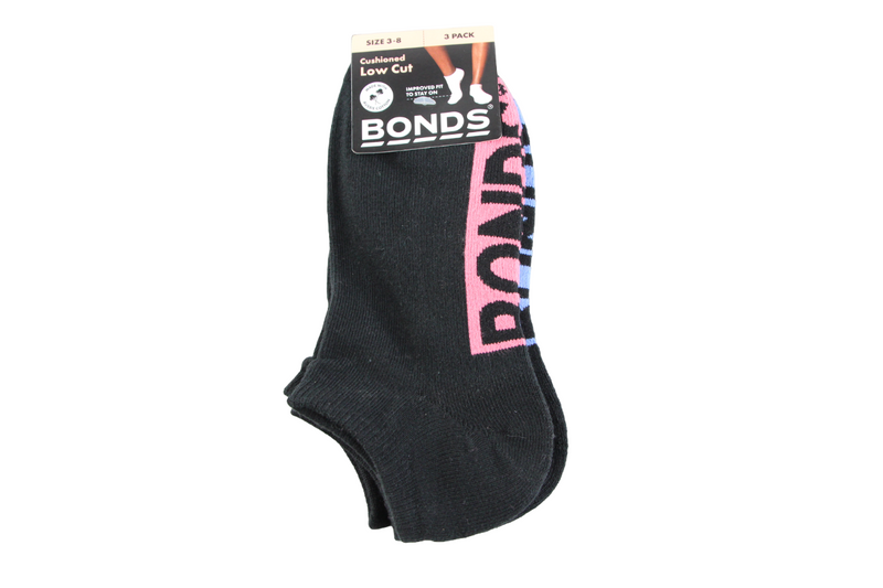 6 Pairs X Bonds Womens Cushioned Logo Low Cut Socks Black 10K