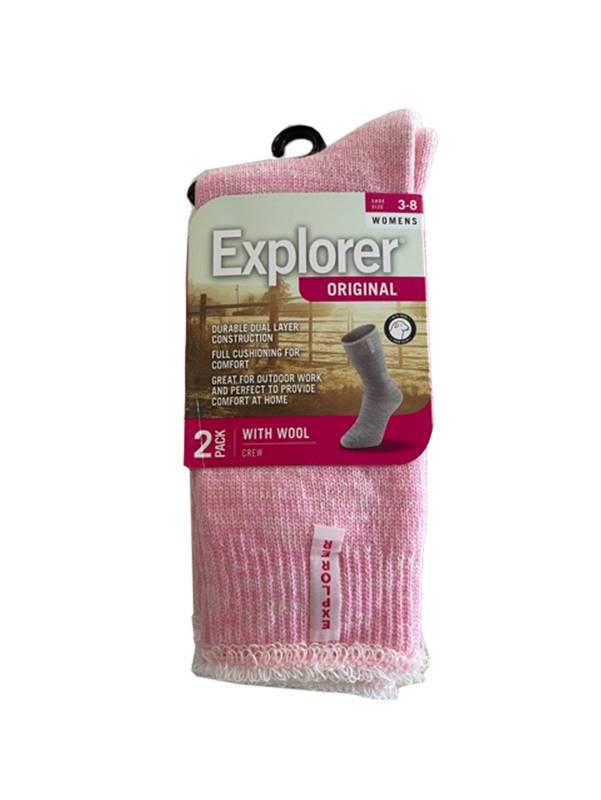 4 Pairs Explorer Original Womens Wool Blend Crew Outdoor Socks Light Pink 02K