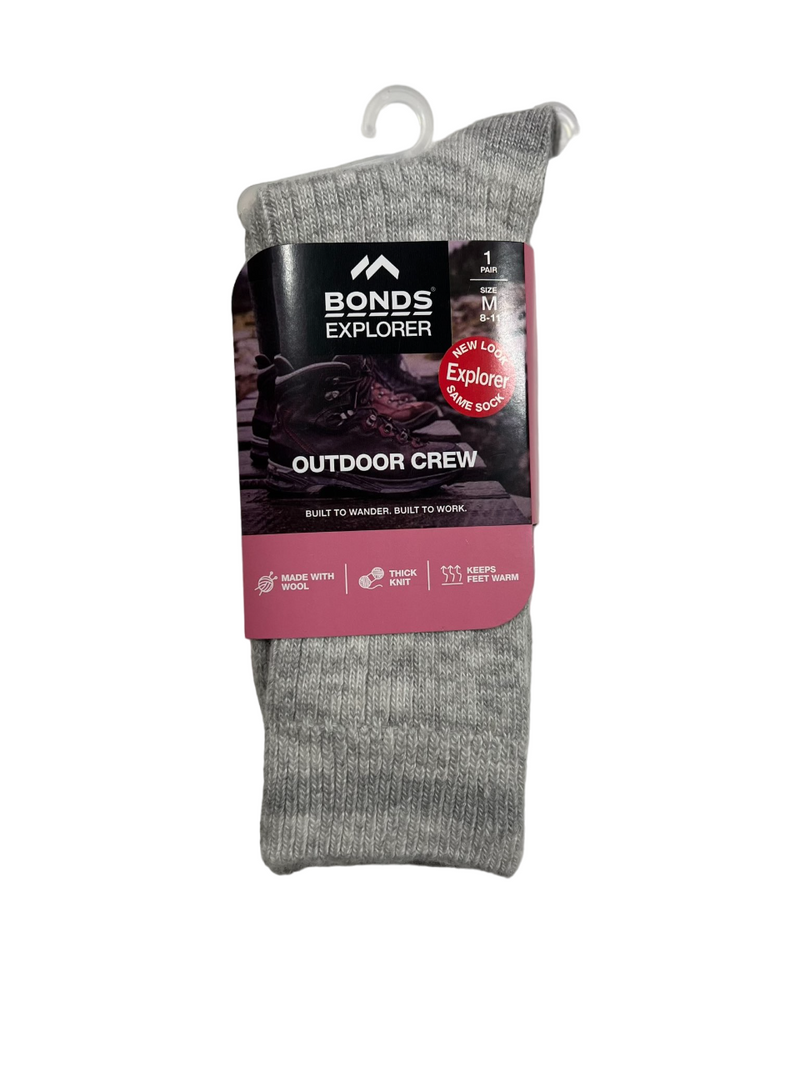 Bonds Explorer Womens Wool Crew Outdoor Socks Grey As3