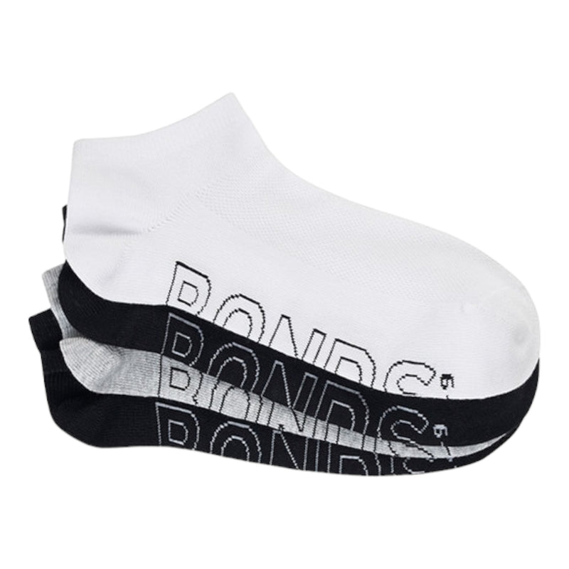 8 x Bonds Mens Logo Lightweight Low Cut White / Grey / Black Socks