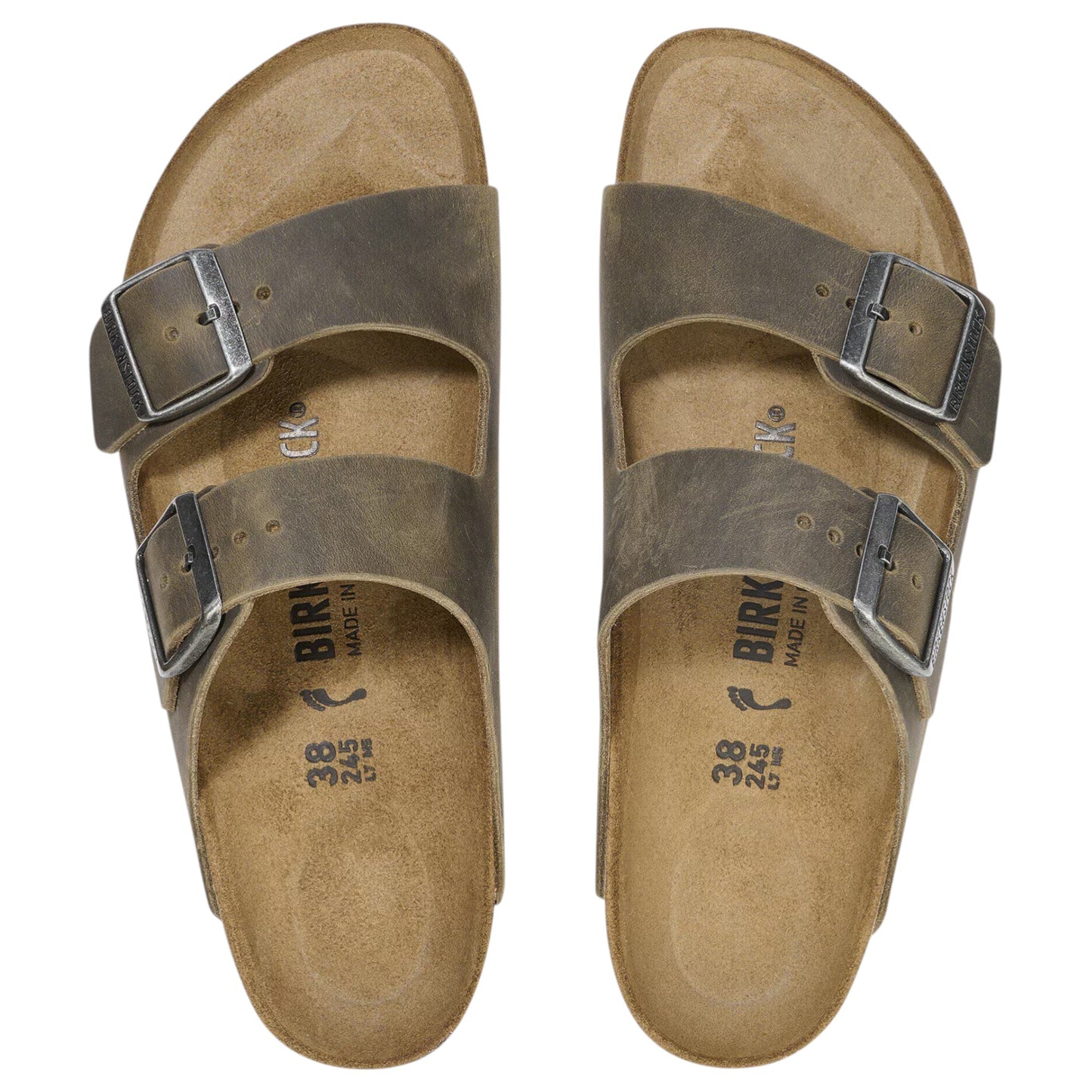 Mens Birkenstock Arizona Oiled Leather Regular Sandals Khaki