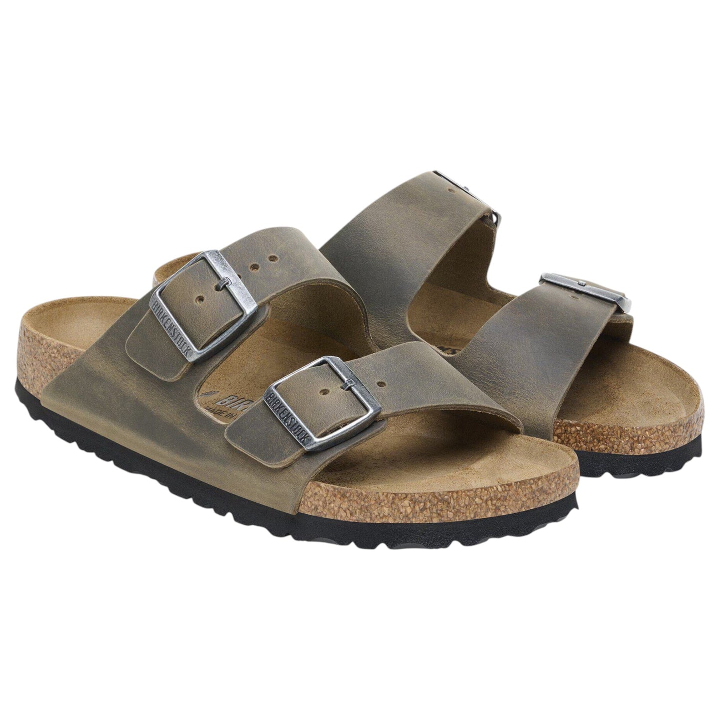 Mens Birkenstock Arizona Oiled Leather Regular Sandals Khaki