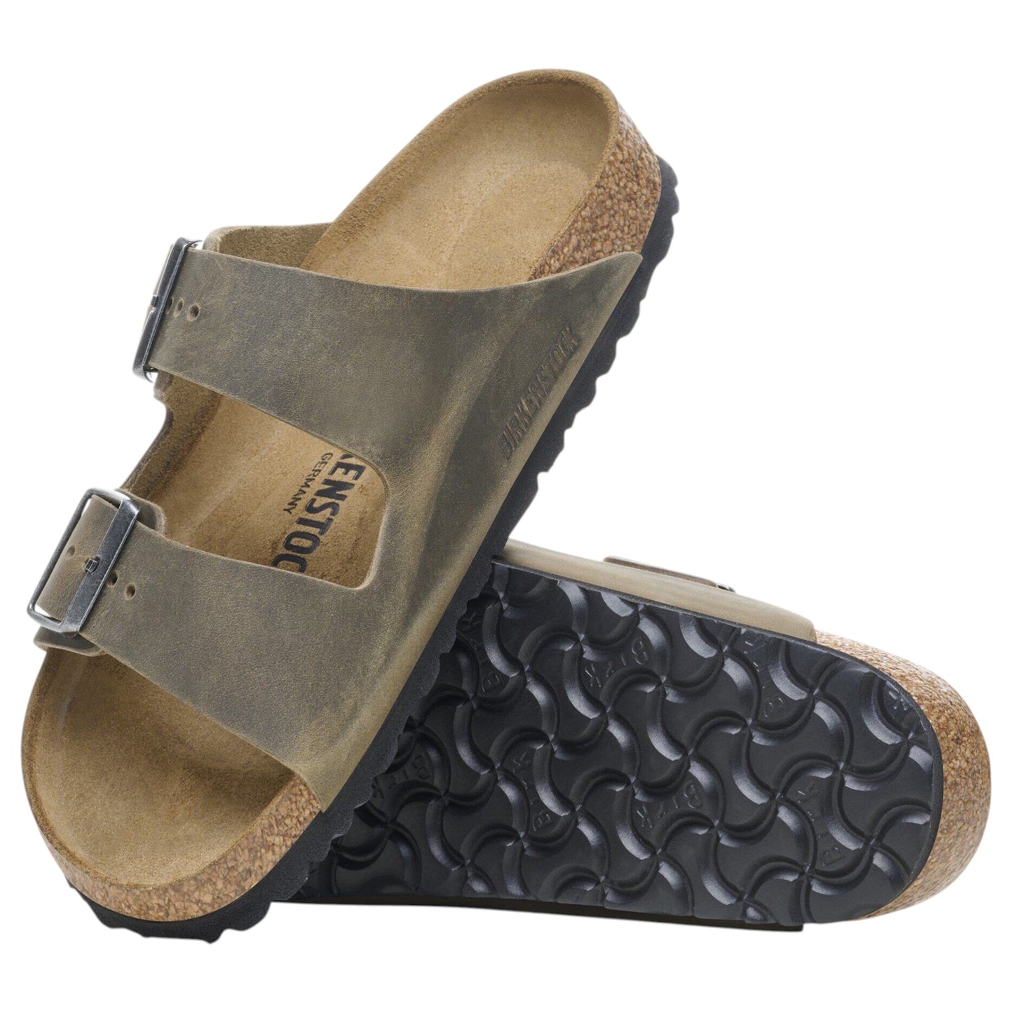 Mens Birkenstock Arizona Oiled Leather Regular Sandals Khaki