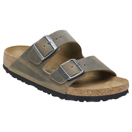 Mens Birkenstock Arizona Oiled Leather Regular Sandals Khaki