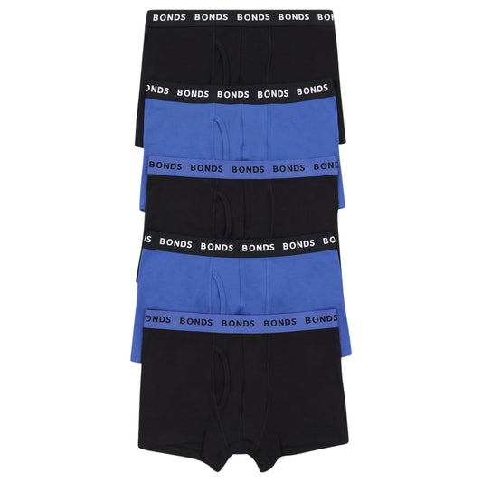 5 Pack Mens Bonds Everyday Trunks Underwear Black/Blue
