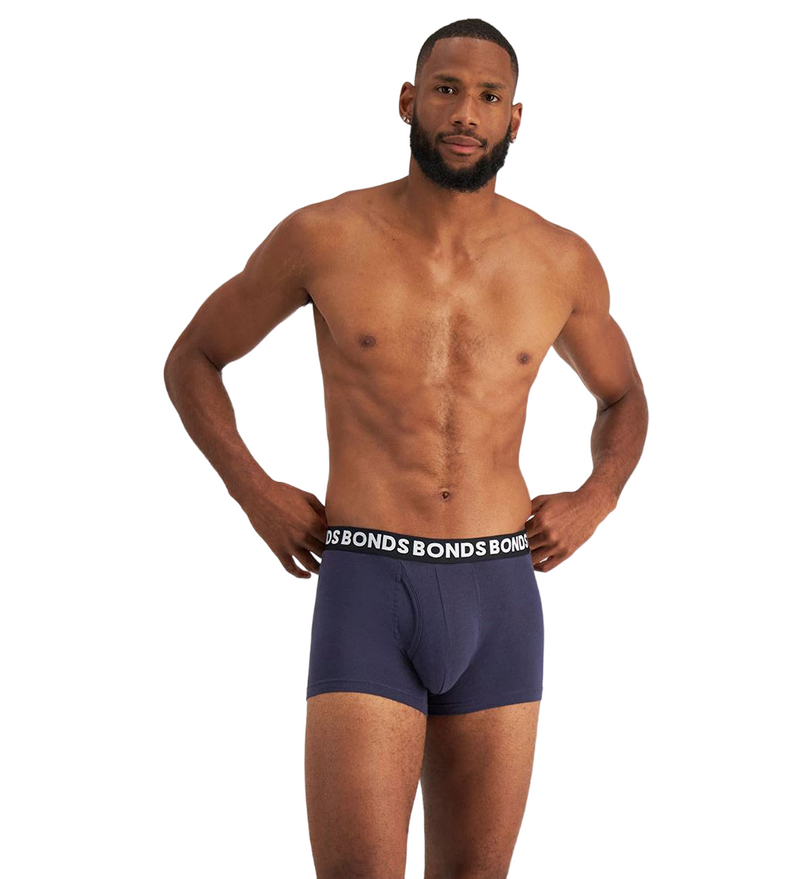 3 x Bonds Mens Everyday Trunk Underwear Black / Navy / Grey Undies