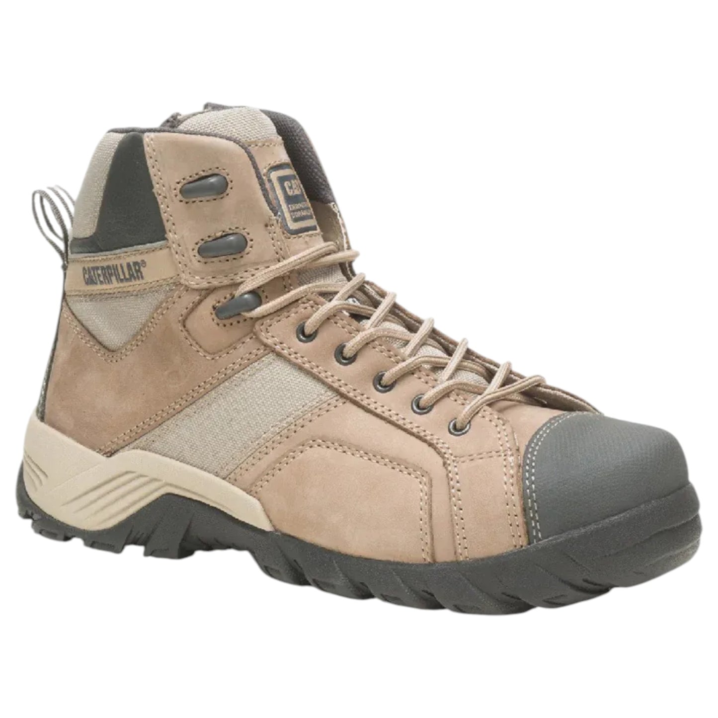 Mens Caterpillar Argon Hi Side Zip St Steel Toe Work Boot Taupe