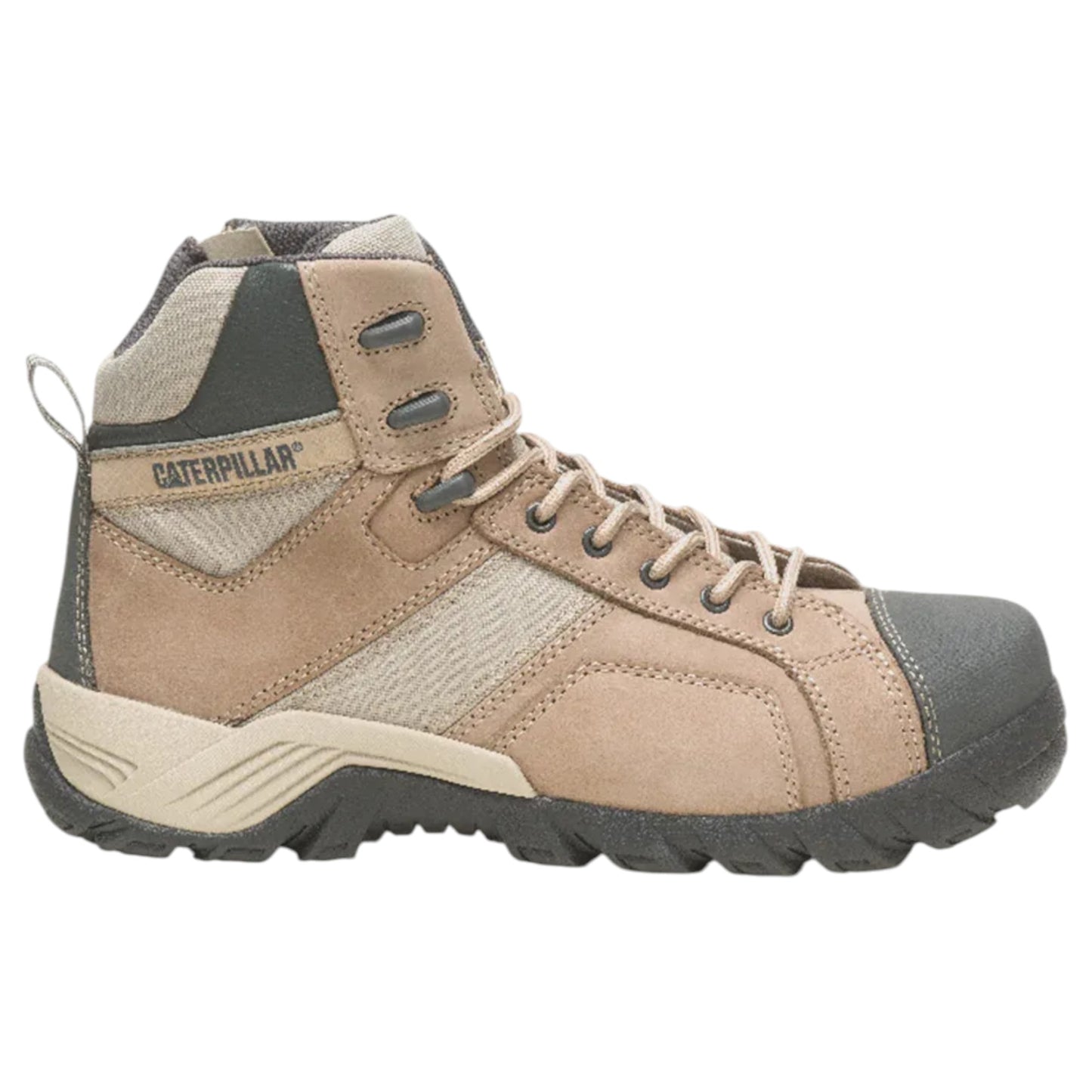 Mens Caterpillar Argon Hi Side Zip St Steel Toe Work Boot Taupe