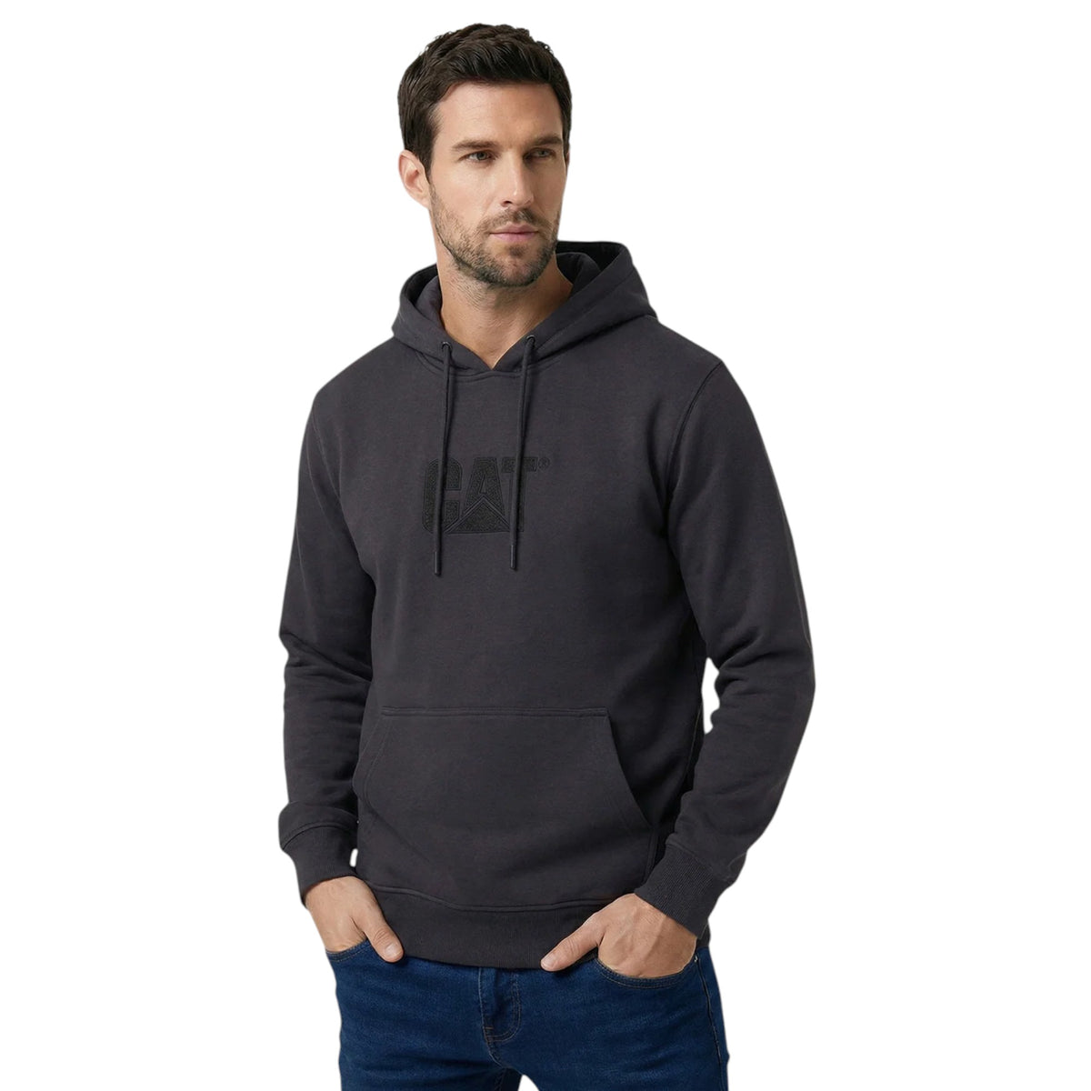 Mens Caterpillar Fleece Pullover Hoodie Washed Black