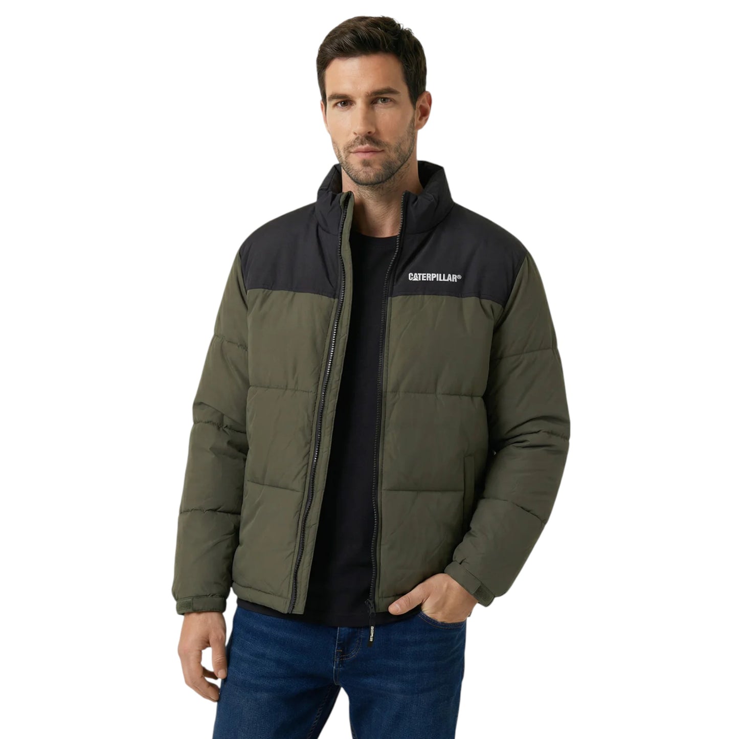 Mens Caterpillar Heavy Weight Insulated Puffer Jacket - Olive Night