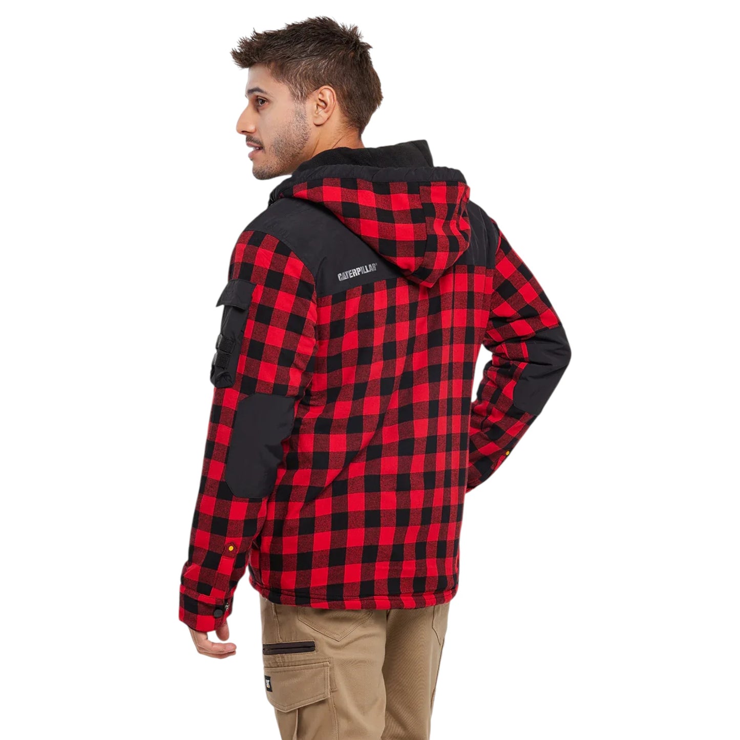 Mens Caterpillar Sequoia Red Buffalo Plaid Flannel Shirt Jacket