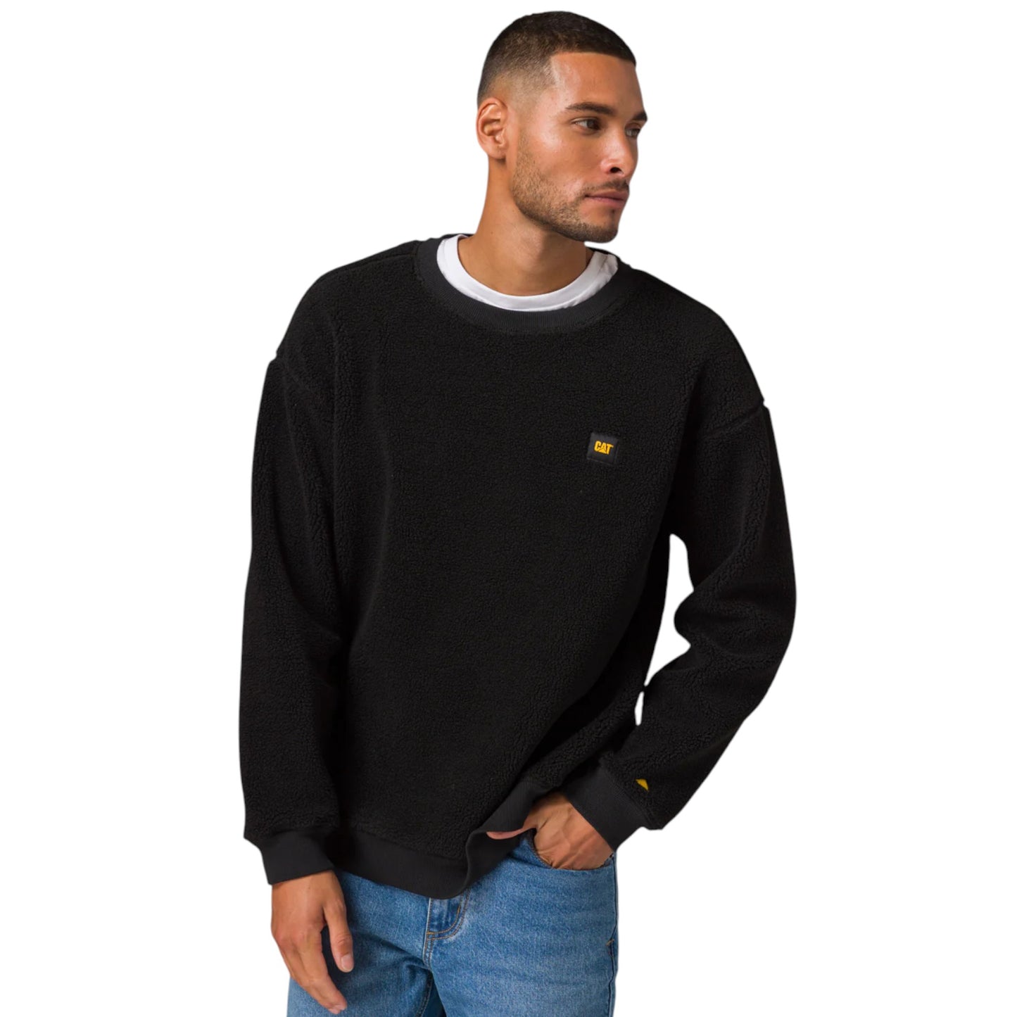 Mens Caterpillar Sherpa Crewneck Pitch Black Jumper