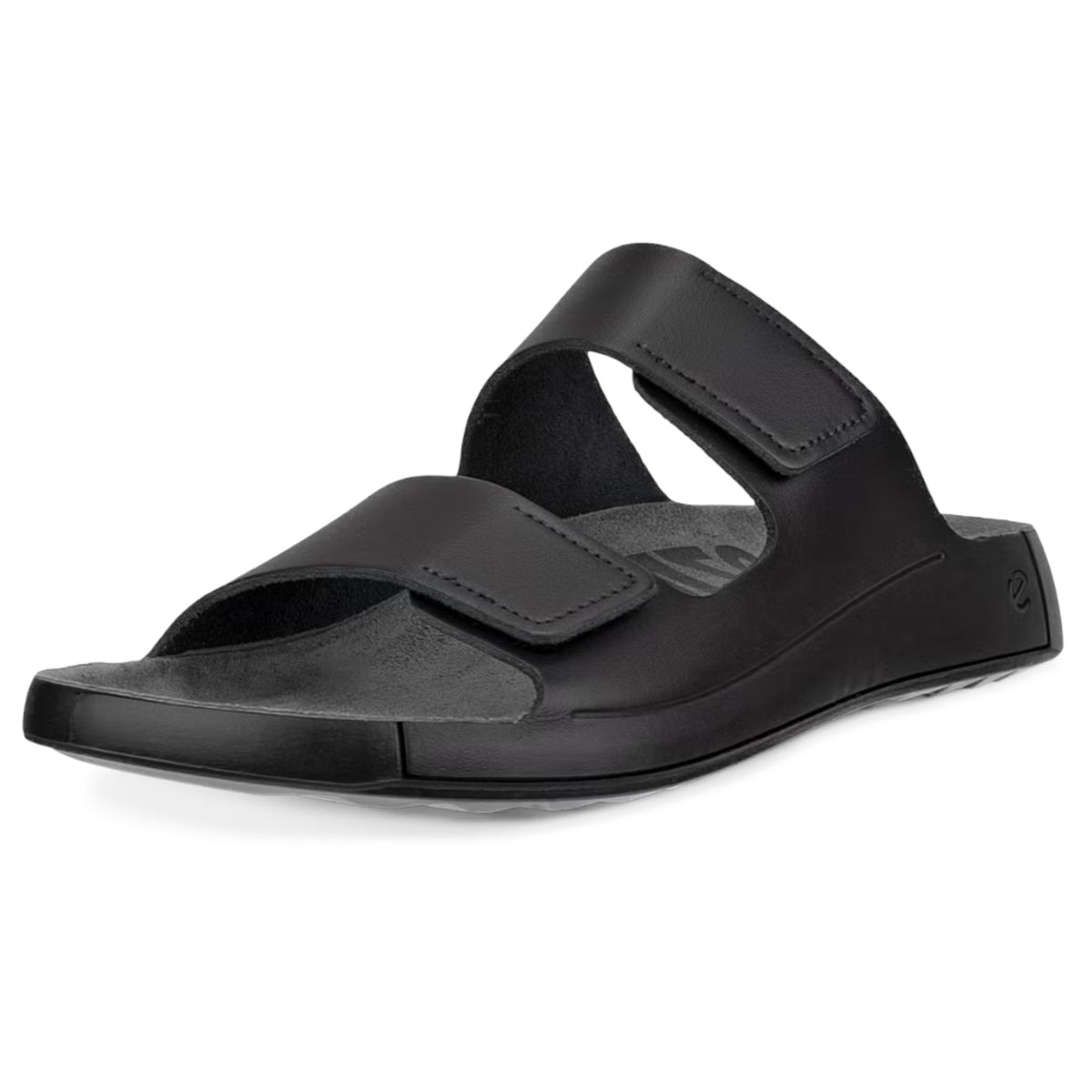 Mens Ecco Cozmo Leather Shoes Black Two Strap Sandal